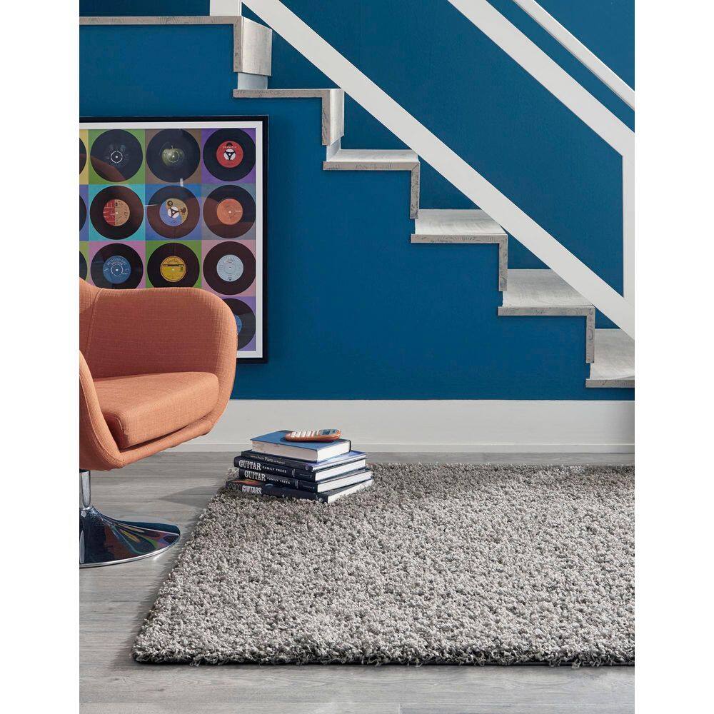 Cloud Gray High Pile Shag Rectangular Area Rug