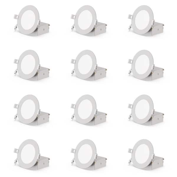 4 in. Canless 6000K Clear White 9W 750 LM Thin New Construction Integrated LED Recessed Light Kit, Wet Rated (12 Pack)