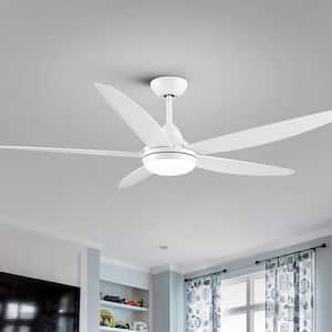 56 in. Indoor White Modern LED Ceiling Fan with Remote Control and Reversible DC Motor