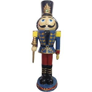 36 in. Blue Resin Christmas Nutcracker Toy Soldier Holding a Staff with LED Lights