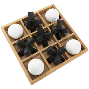 Brown Wood Dimensional Tic Tac Toe Game Set with 3D Black and White Game-Pieces