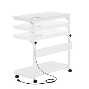 Computer Tower Stand Power Strips, Height Adjustable PC Tower Stand with Wheels, Mobile Rolling CPU Holder in White