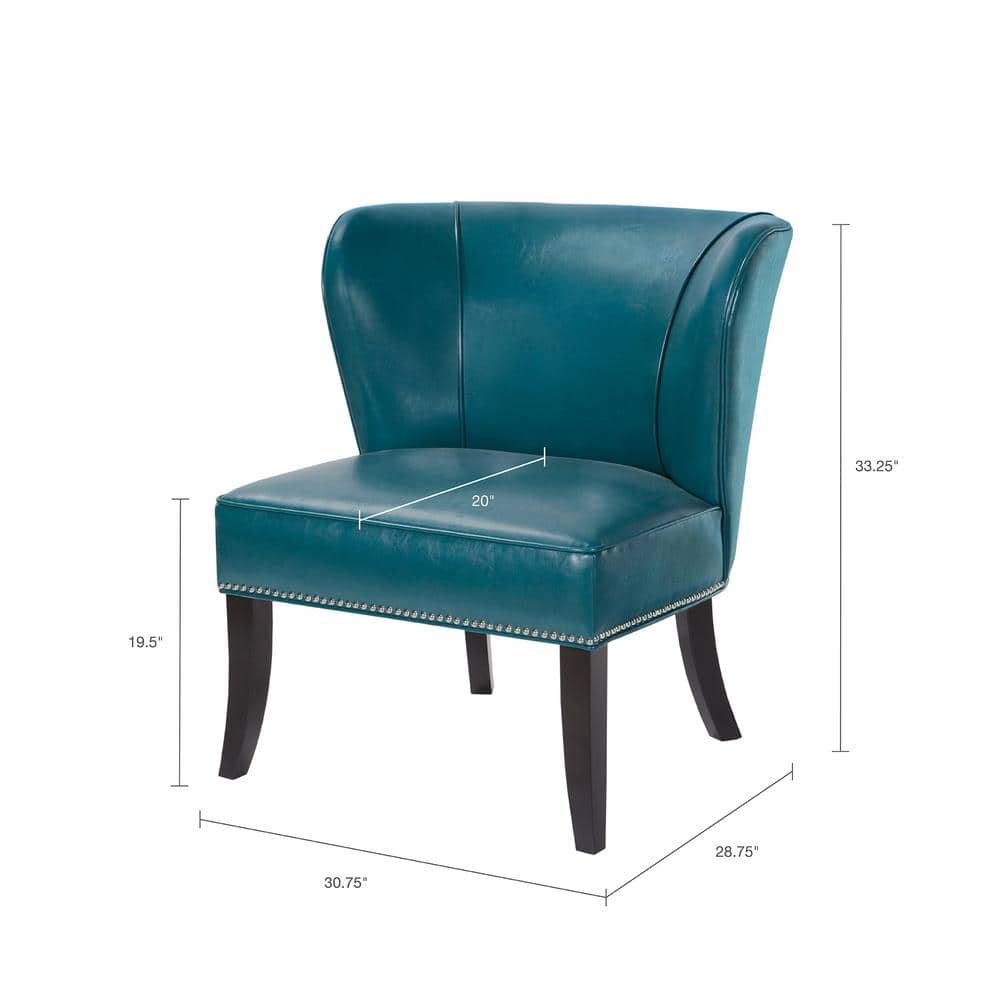 Peacock Blue Faux Leather Barrel Accent Chair with Wood Legs