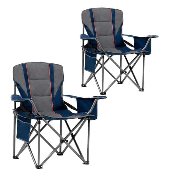 2 Pack 600D Blue Oxford Heavy Duty Oversized Fully Padded Camping Chair with Lumbar Support, Cooler Bag Included