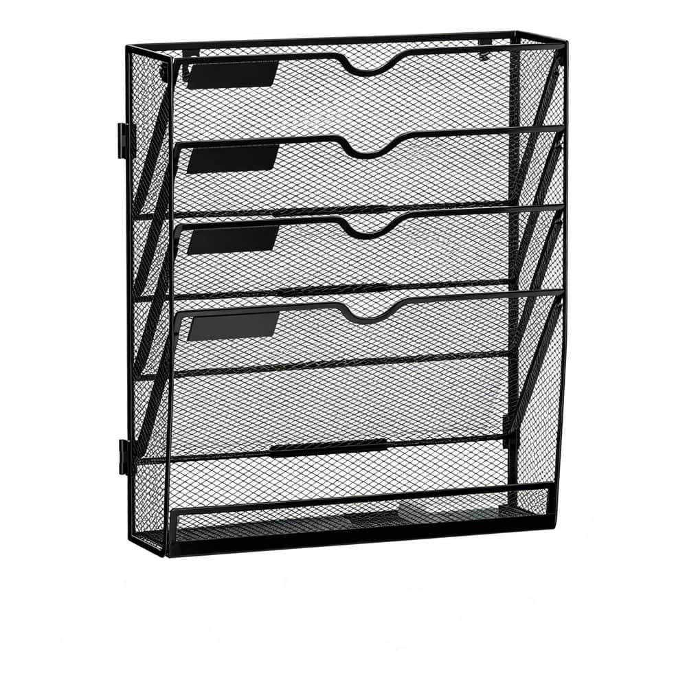 12.6 in.W x 14.9 in. H Black Metal 5-Tier Hanging Wall File Holder