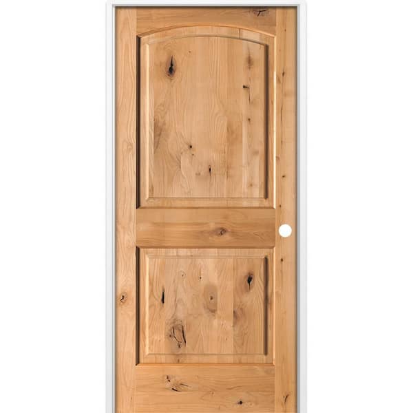 30 in. x 80 in. Rustic 2-Panel Arch Top Left-Hand Cedar Stain Knotty Alder Wood Single Prehung Interior Door