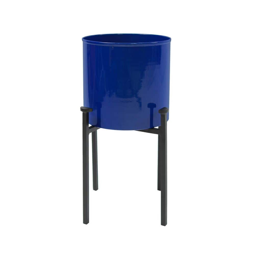 "15""H 8""W Cylinder French Blue Galvanized Steel Planter Pot w/Black Wrought Iron 4-Legged Plant Stand, Indoor Outdoor Use" price history on PriceWatchPro