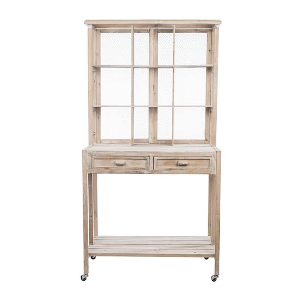 Alpine Corporation 67 in. Tall Indoor/Outdoor Rustic Wooden Potting Hutch with Shelves and Drawers