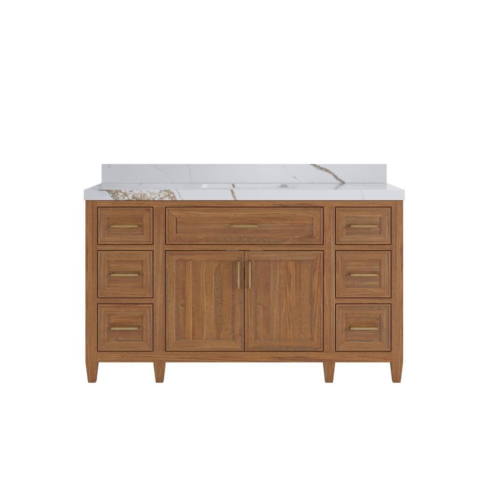 Santa Monica 60 in. W x 22 in. D x 36 in. H Single Sink Bath Vanity in Dark Natural with 2 in. Calacatta Gold Top price history on PriceWatchPro
