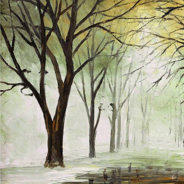 Yosemite Home Decor 40 in. x 40 in. "Park In The Winter" Hand Painted Canvas Wall Art