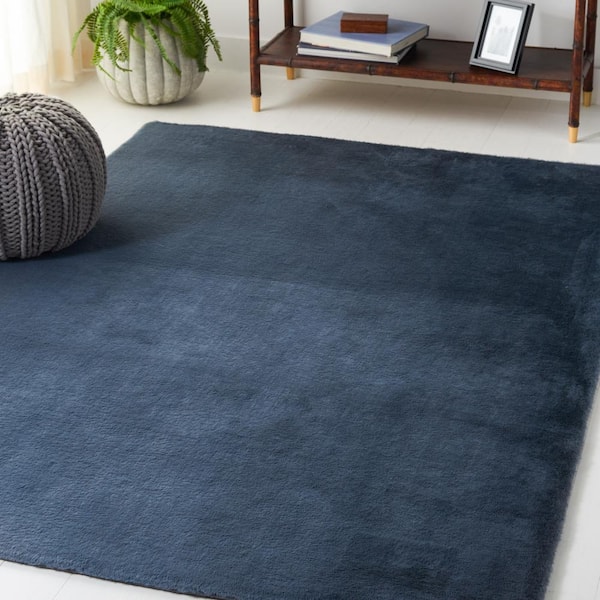 Faux Rabbit Fur Dark Gray 5 ft. x 7 ft. Machine Washable High Low Solid Color Area Rug
