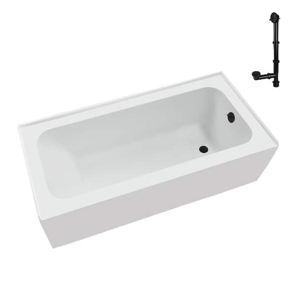 Streamline 60 in.x 30 in. Soaking Acrylic Alcove Bathtub with Right Drain in Glossy White External Drain in Matte Oil Rubbed Bronze