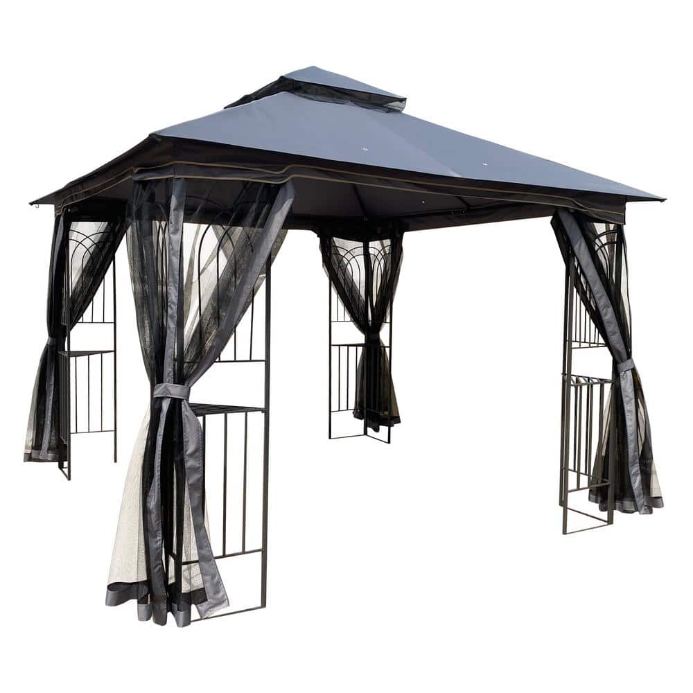 10 ft. x 10 ft. Gray Outdoor Patio Gazebo Canopy Tent with Ventilated Doubl