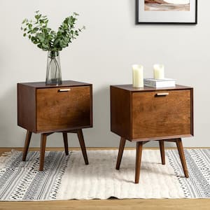 Frieda Walnut 2-Drawer Nightstand with Built-in Outlets (Set of 2)
