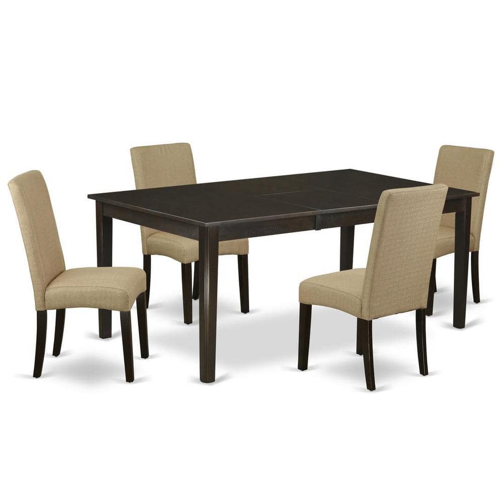 Cappuccino Finish 5-Piece Butterfly Leaf Dining Set with Linen Fabric Chairs