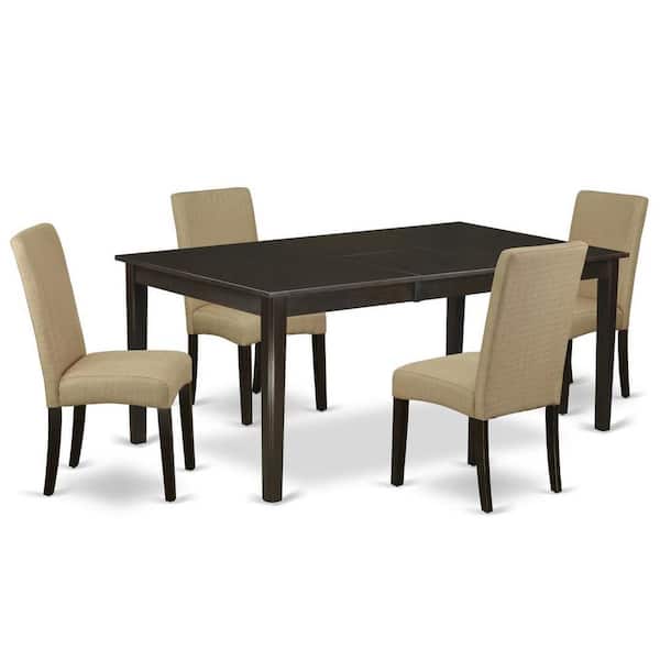 East West Furniture 5-Piece Cappuccino Solid Wood Top-Dining Room Set with Butterfly Leaf-Seats 4