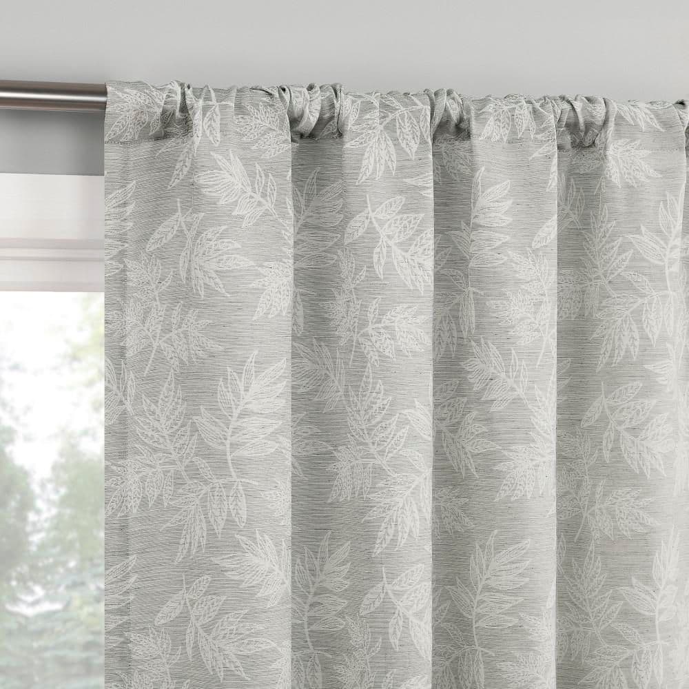 Koda Woven Jacquard Leaf Light Gray Polyester 50 in. W x 63 in. L Rod Pocket Light Filtering Curtain (Single Panel) price history on PriceWatchPro