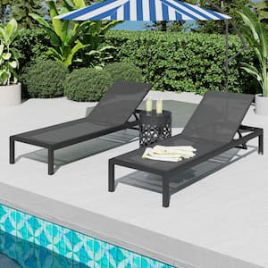 Cape Coral Black 2-Piece Metal Adjustable Outdoor Chaise Lounge