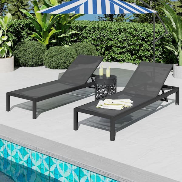 Noble House Cape Coral Black 2-Piece Metal Adjustable Outdoor Chaise Lounge