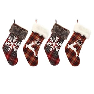 20 in. H Faux Fur Trimmed Buffalo Plaid Stockings (Set of 4)