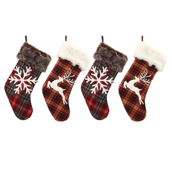 GERSON INTERNATIONAL 20 in. H Faux Fur Trimmed Buffalo Plaid Stockings (Set of 4)