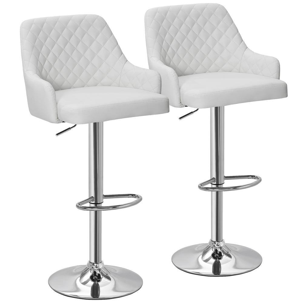VECELO White Modern Bar Chair with Back Adjustable Swivel Bar Stools