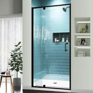 32 - 36 in. W x 72 in. H Pivot Swing Semi-Frameless Shower Door in Matte Black with Clear SGCC Tempered Glass