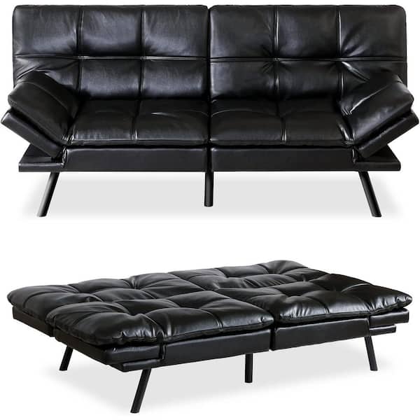 SMUGDESK Sofa Bed Black Contemporary Style Futon Sofa Faux Leather Convertible Sofa 70.5 in. x 33 in. x 29 in.