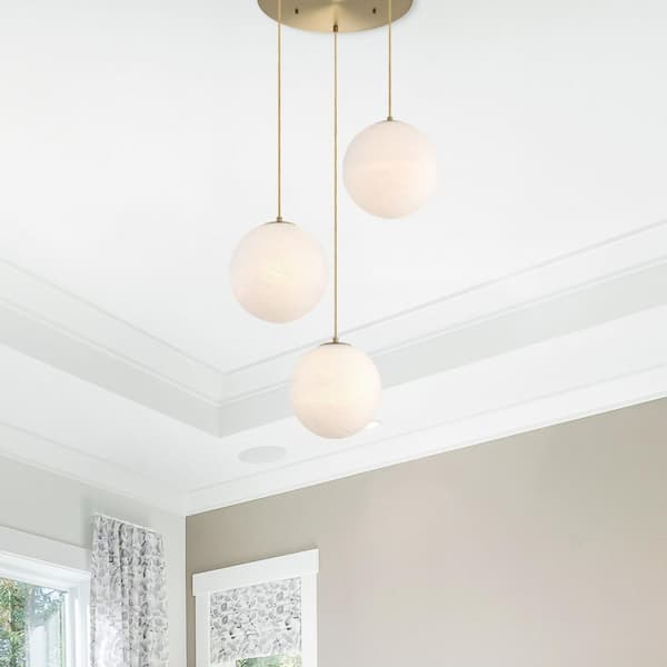 Designers Fountain Pixie 3-Light Brushed Gold Modern Globe Chandelier for Entryways with 12 in. Etched Cloud Glass Shades