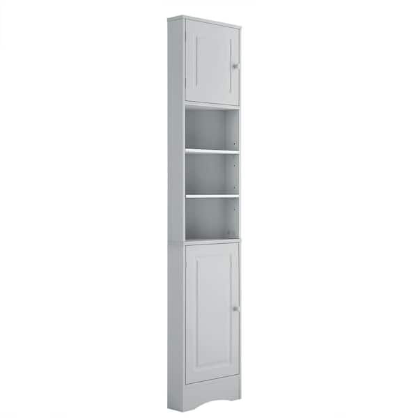 Unbranded 14.6 in. W x 9.4 in. D x 66.9 in. H Gray Linen Cabinet, Storage Cabinet with 2 Doors and Adjustable Shelves, Open Shelf