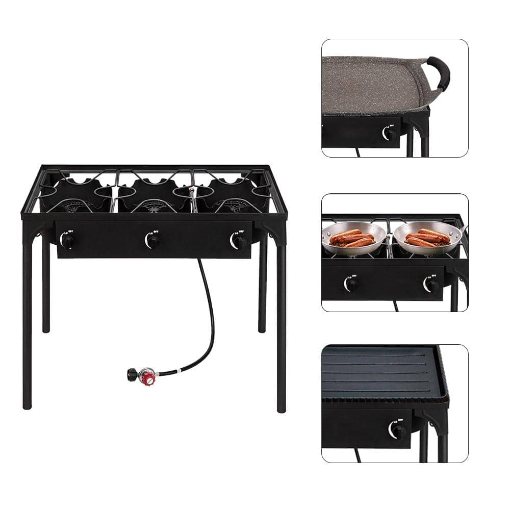 Black Cast Iron 3-Burner Outdoor Gas Cooker
