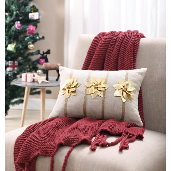 Morgan Home MHF Home Gold Poinsettia 12 in. x 18 in. Throw Pillow Cover