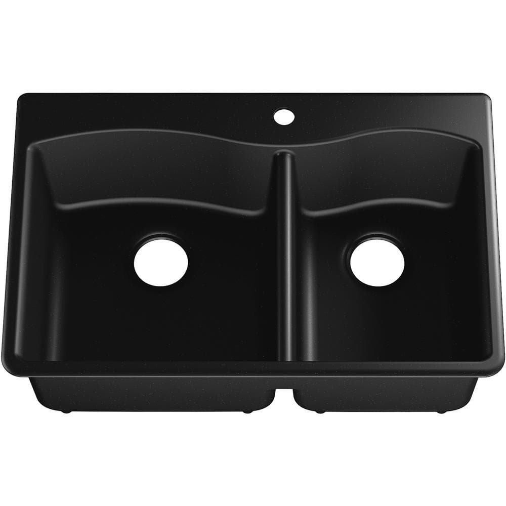 Matte Black Granite Composite Double Bowl Drop-In Kitchen Sink
