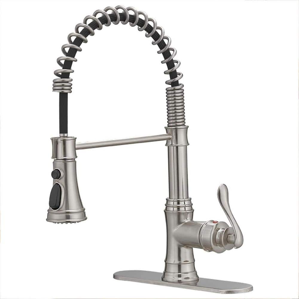 Single-Handle Deck Mount Brass Gooseneck Commercial Pull Down Sprayer Kitchen Faucet with Deckplate in Brushed Nickel price history on PriceWatchPro