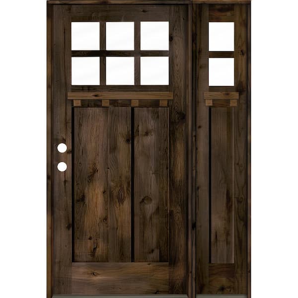 Krosswood Doors 46 in. x 80 in. Craftsman Alder 2- Panel Right-Hand/Inswing 6-Lite Clear Glass Black Stain Wood Prehung Front Door w/RSL