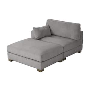 Modern Left Armrest Light Gray Corduroy Fabric Upholstered Sectional Chaise Longue with Ottoman