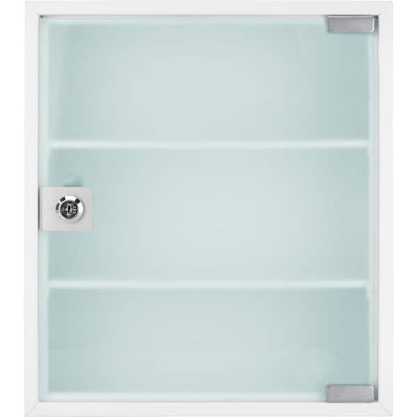 Wall Mounted Medicine Cabinet Organizer, Black Metal First Aid Supplies  Storage Box with Locking Frosted Glass Door