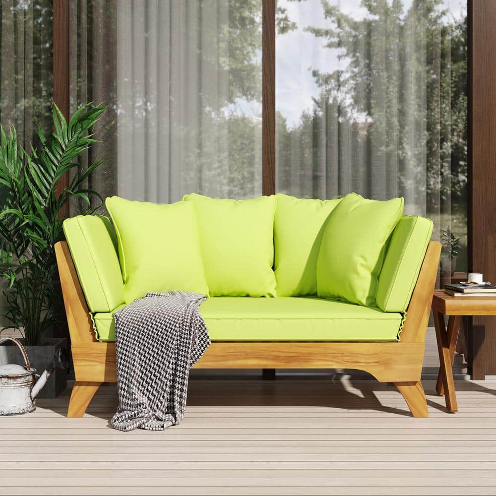 Expandable Teak Daybed with Light Green Cushions