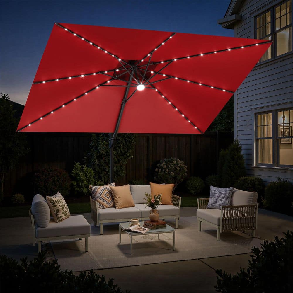 half wall patio umbrella led red EliteShade USA 10-Year-Non-Fading 9ft Market Umbrella, Commercial Grade Table Sun with 80 Solar Lights, Crank Open, Windproof & UPF 50+ UV Protection for Garden, Deck, Pool, Backyard The square canopy delivers Ultimate Square Coverage HOMSHADE 10FT Solar LED Cantilever