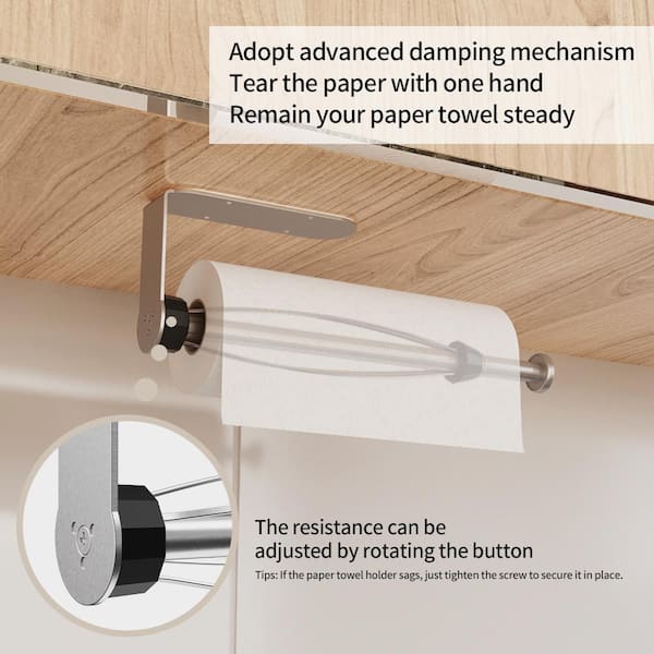 12 in. Wall Mount Stainless Steel Paper Towel Holder Under Cabinet with Ratchet Mechanism for Kitchen in Brushed Silver