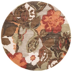 Mahogany 8 ft. x 8 ft. Floral Round Area Rug