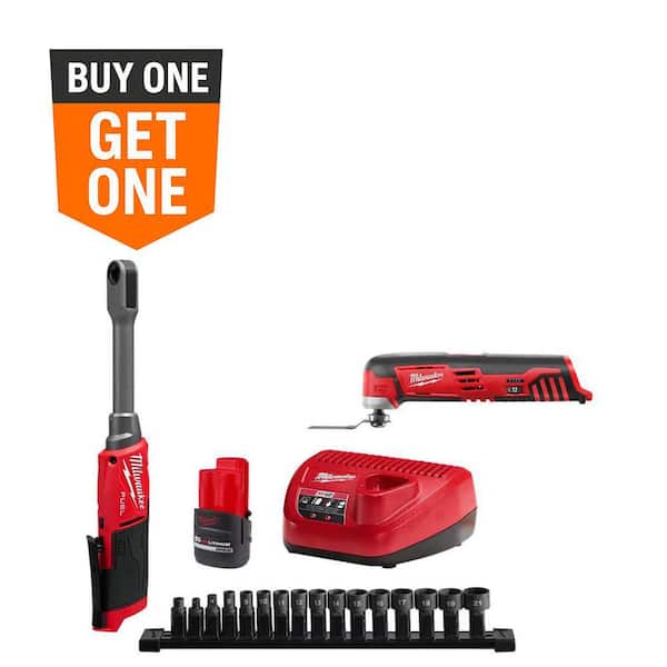 Milwaukee M12 FUEL INSIDER 12V Lithium-Ion Brushless 1/4-3/8 in. Extended Reach Box Cordless Ratchet Kit w/ Battery & Multi-Tool