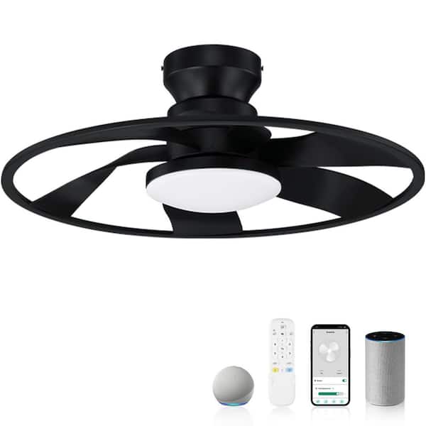 22 in. Smart Indoor Outdoor Bladeless Flush Mount Ceiling Fans w/ Lights Remote Wi-Fi Alexa App Workable Quiet DC Motor