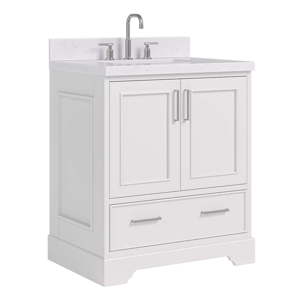 Stafford White Solid Wood Single Sink Freestanding Vanity with Quartz Top