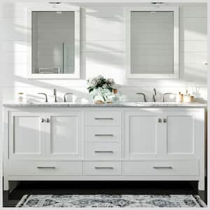 Aberdeen 84 in. W x 22 in. D x 34 in. H Double Bath Vanity in White with White Carrara Marble Top with White Sink