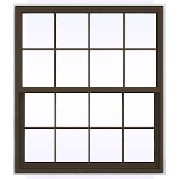 JELD-WEN 47.5 in. x 47.5 in. V-4500 Series Single Hung Vinyl Window with Grids - Brown