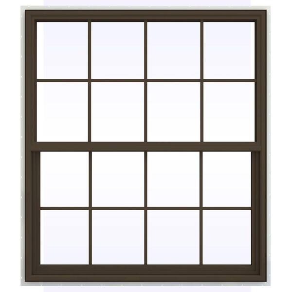JELD-WEN 47.5 in. x 53.5 in. V-4500 Series Single Hung Vinyl Window with Grids - Brown