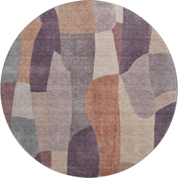 Mayfield Premium Machine Washable Abstract AMF2376 Plum 8 ft. x 8 ft. Round Rug