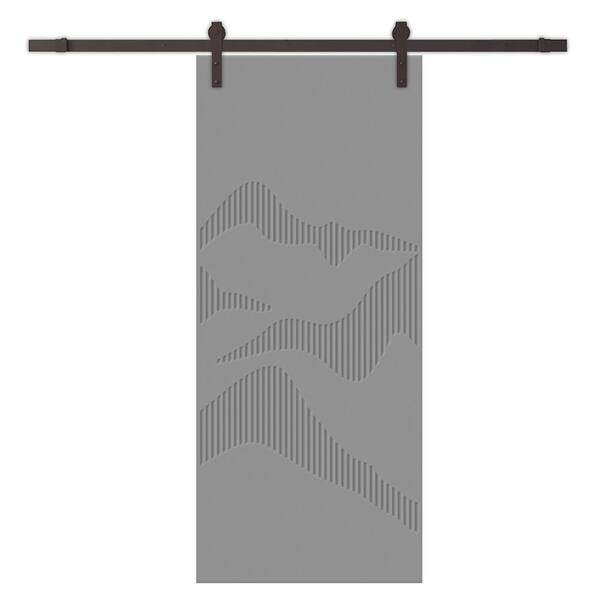 CALHOME 24 in. x 84 in. Light Gray Painted Composite MDF Paneled Interior Sliding Barn Door with Hardware Kit