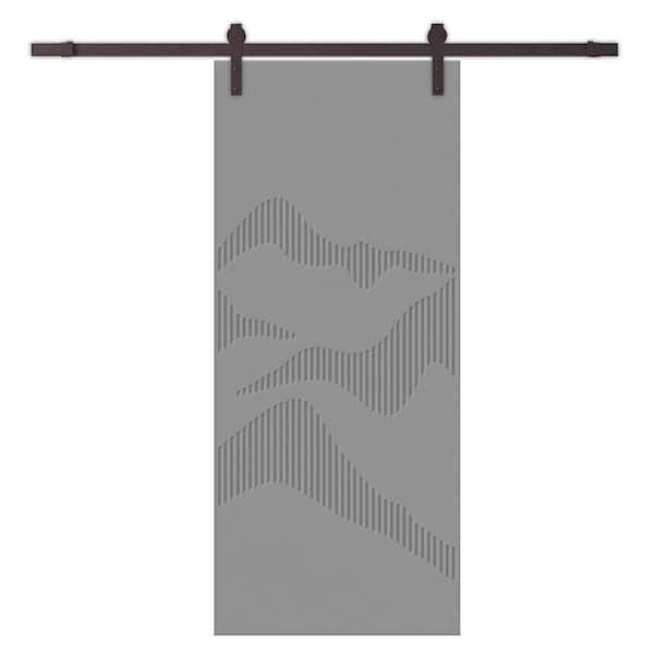 CALHOME 30 in. x 80 in. Light Gray Painted Composite MDF Paneled Interior Sliding Barn Door with Hardware Kit